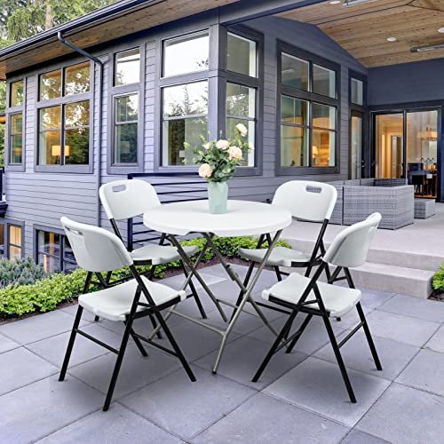 Outvita Outdoor Plastics Folding Chairs, Set of 4 Foldable Dinning Chairs for Wedding, Parties, Camping, Picnics Black & White