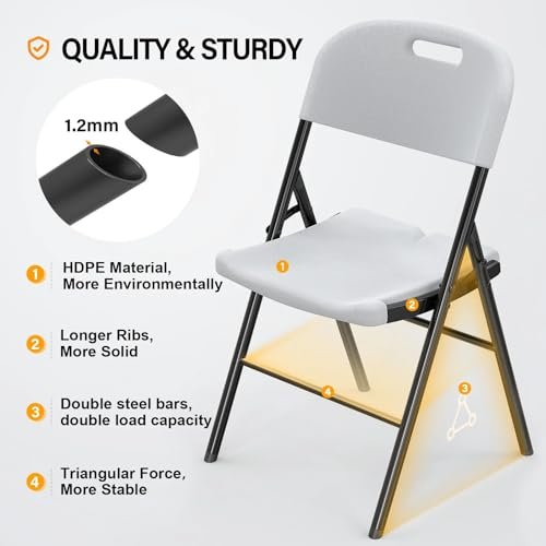 Outvita Outdoor Plastics Folding Chairs, Set of 4 Foldable Dinning Chairs for Wedding, Parties, Camping, Picnics Black & White