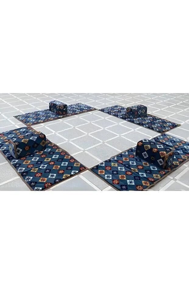 طقم جلسة بر ملكي 8 قطع بتصميم فاخر للرحلات والحدائق ، مجلس 8 قطع للبر,4 مددات أرضية و 4 مركي و 4 سجادة 200×80 سم (أزرق مزخرفه)