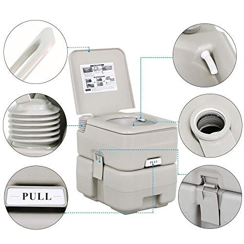 Portable Toilet Flush camping 5 Gallon 20 L Travel Camping Hiking Outdoor Indoor Porta Potty, Grey