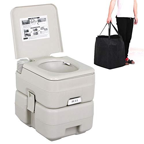 Portable Toilet Flush camping 5 Gallon 20 L Travel Camping Hiking Outdoor Indoor Porta Potty, Grey