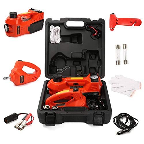 Dinsen 4 In 1 Electric Car Jack And Electric Impact Wrench 3 Ton 12V For Tire Change & Replacement And Led Light Portable Car Repair Tool Kit (Lifting + Inflating + Replacing + Led Light)