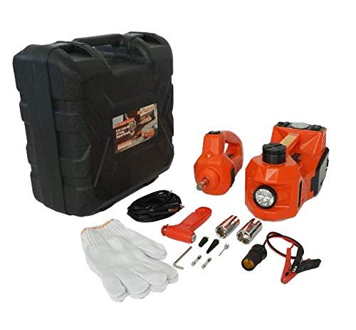 Dinsen 4 In 1 Electric Car Jack And Electric Impact Wrench 3 Ton 12V For Tire Change & Replacement And Led Light Portable Car Repair Tool Kit (Lifting + Inflating + Replacing + Led Light)