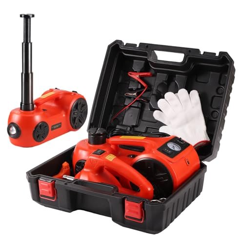 ROGTZ Upgraded Electric Car Jack Kit 5 Ton Floor Jack Hydraulic with Impact Wrench and Tire Inflator,Car Lift for Vehicle Roadside Emergency Tire Repair Kit (Red)