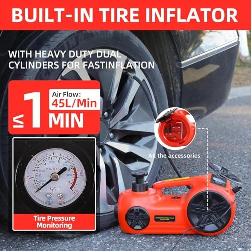 ROGTZ Upgraded Electric Car Jack Kit 5 Ton Floor Jack Hydraulic with Impact Wrench and Tire Inflator,Car Lift for Vehicle Roadside Emergency Tire Repair Kit (Red)