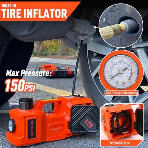 Trihelper Electric Car Jack Set 5 Ton Hydraulic Jack Car Lift Floor Jack with Integrated Tire Pump and Impact Wrench for Sedans SUV MPV Sedan Truck Change Tires Garage Repair