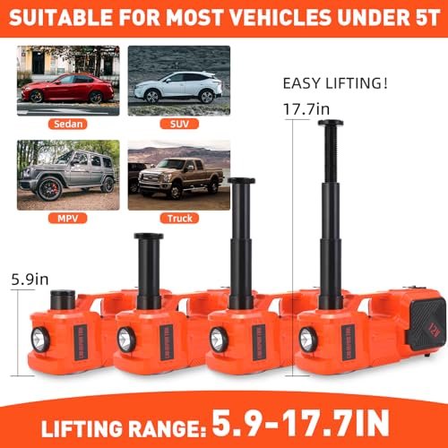 Trihelper Electric Car Jack Set 5 Ton Hydraulic Jack Car Lift Floor Jack with Integrated Tire Pump and Impact Wrench for Sedans SUV MPV Sedan Truck Change Tires Garage Repair