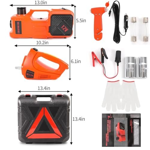 Trihelper Electric Car Jack Set 5 Ton Hydraulic Jack Car Lift Floor Jack with Integrated Tire Pump and Impact Wrench for Sedans SUV MPV Sedan Truck Change Tires Garage Repair