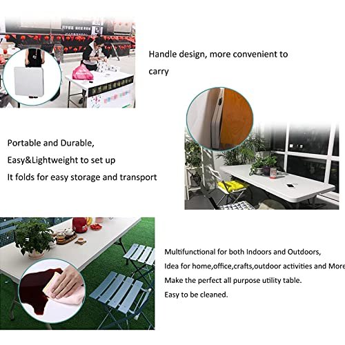 5FT Folding Picnic Table for Outdoor, Portable Fold-in-Half Plastic Dining Picnic Party Table with Carrying Handle, Utility Foldable Table for Indoor/Outdoor Picnic Camping Bench, White