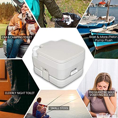 Portable Camping Toilet, Camping Toilet 10L/20L Deluxe Travel Portable Toilet, Built-In Pour Spout & Washing Sprayer, for Camping, RV, Boat & More – Piston Pump Flush