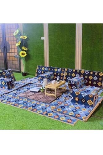 طقم مجلس التخييم أرضية مع مركي وكراسي وسجادة فاخر يكفي 8 PERSONS للبر الرحلات 9 قطع (Blue)