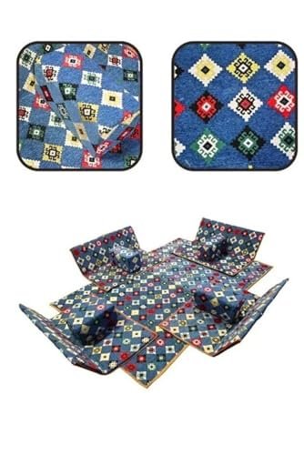 طقم مجلس التخييم أرضية مع مركي وكراسي وسجادة فاخر يكفي 8 PERSONS للبر الرحلات 9 قطع (Blue)