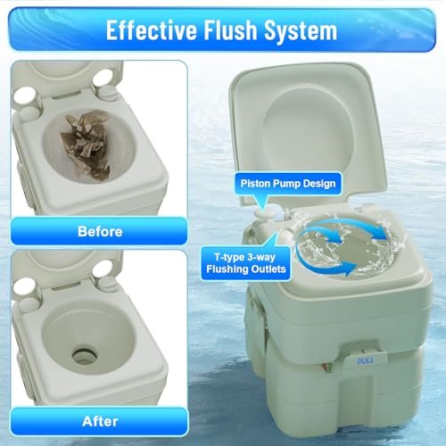 WorldChoice 5.3 Gal Camping Toilet-Detachable Portable Toilet with Level Indicator/Sealed Slide Valve/T-Type Flush, Porta Potty for RV, Truck, Boat, Home Use