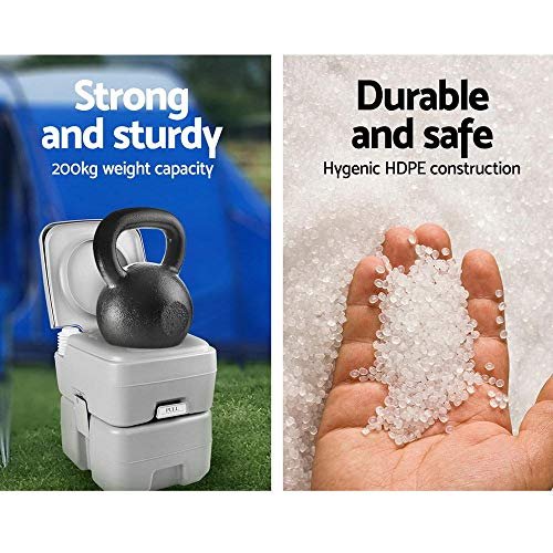 Weisshorn Portable Toilet, 20L Camping Toilets Flush Travel Squatty Potty Outdoor Camp Hiking Caravan Car Boating Fishing Gear, 50 Flushes Waste Tank Grey