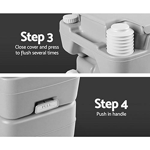 Weisshorn Portable Toilet, 20L Camping Toilets Flush Travel Squatty Potty Outdoor Camp Hiking Caravan Car Boating Fishing Gear, 50 Flushes Waste Tank Grey