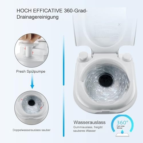 DIYHOM Camping Toilet with Flush, 24L + 20L Portable Mobile Toilet with Plunger Pump, Level Indicator, Brush, Travel Toilet, Camping Toilet, White