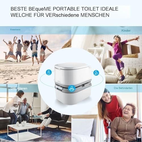 DIYHOM Camping Toilet with Flush, 24L + 20L Portable Mobile Toilet with Plunger Pump, Level Indicator, Brush, Travel Toilet, Camping Toilet, White