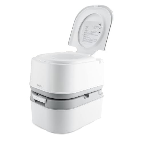 DIYHOM Camping Toilet with Flush, 24L + 20L Portable Mobile Toilet with Plunger Pump, Level Indicator, Brush, Travel Toilet, Camping Toilet, White