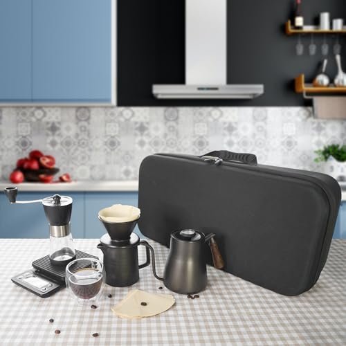 SOTECH Pour Over Coffee Maker Set All in 1 Coffee Kits- 304 Stainless Steel Kettle with Thermometer Coffee Grinder Coffee Dripper & Server of Portable Travel Bag For Outdoor Camping