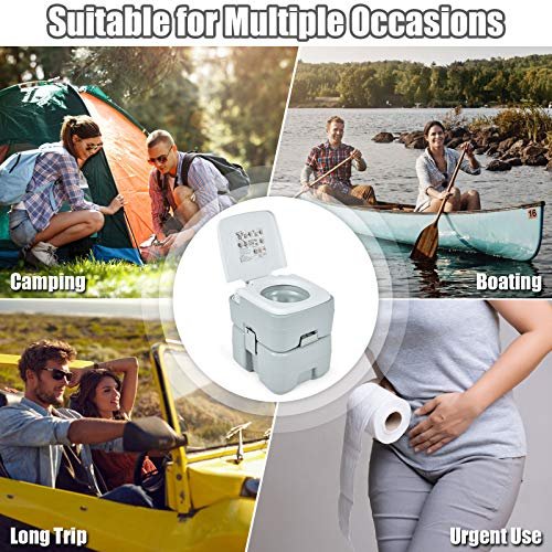Giantex Portable Toilet 5.3 Gallon with T-Shaped Flush System, Built-in Rotating Spout, Carrying Handle, Latch for Detachment Waste Tank Commode for Travel, Camping RV Toilet (Gray+White)