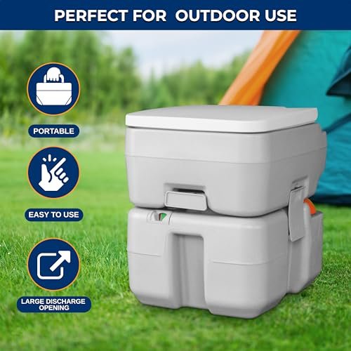 SereneLife Portable Toilet with Carry Bag – Indoor Outdoor Toilet with CHH Piston Pump & Level Indicator – 5.3 Gallon Large Waste Tank – 100-120 Flushes for RV, Camping, Hiking & Boating