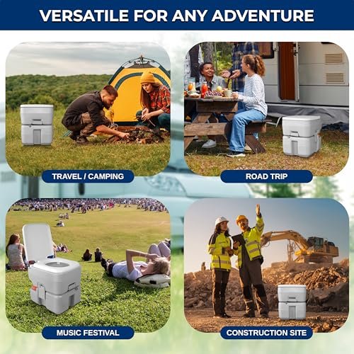 SereneLife Portable Toilet with Carry Bag – Indoor Outdoor Toilet with CHH Piston Pump & Level Indicator – 5.3 Gallon Large Waste Tank – 100-120 Flushes for RV, Camping, Hiking & Boating