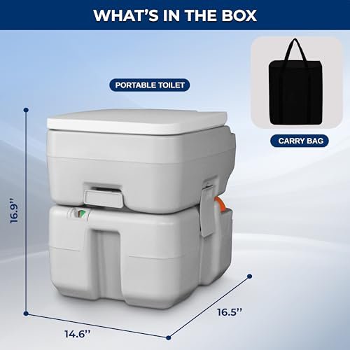 SereneLife Portable Toilet with Carry Bag – Indoor Outdoor Toilet with CHH Piston Pump & Level Indicator – 5.3 Gallon Large Waste Tank – 100-120 Flushes for RV, Camping, Hiking & Boating