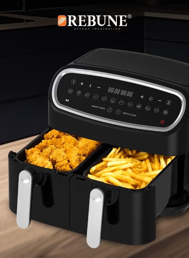 Rebon Air Fryer with Dual Compartments, 3.4L, 1500W, Black, Model RE-11-035