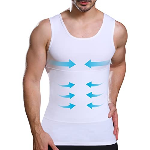 Lgtfy Mens Slimming Body Shaper Vest, Chest Abdomen Compression Tank Top, Belly Hiding Undershirts - Change in Seconds, White, 3XL