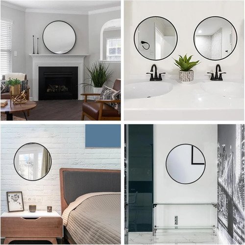 مرآة دائرية 24 بوصة بإطار معدني أسود