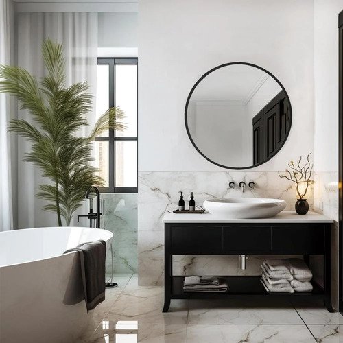 مرآة دائرية 24 بوصة بإطار معدني أسود