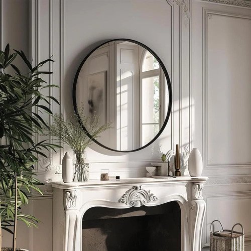 مرآة دائرية 24 بوصة بإطار معدني أسود