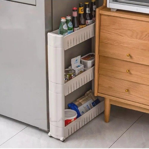 منظم ارفف للمساحات الضيقه رف متعدد الأغراض بأربع طبقات أبيض 97 × 54 سم