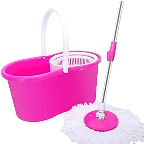 مجموعة ممسحة و دلو دوارة سهلة العصر والتنظيف، ممسحة ارضية مع عصارة دوارة ورأس من المايكروفايبر,احمر