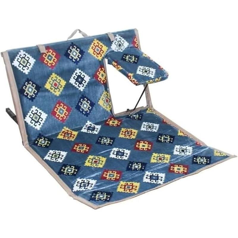 مقعد أرضي قابل للطي والتعديل للرحلات والتخييم والشاطئ,قماش ناعم مزخرف لون ازرق