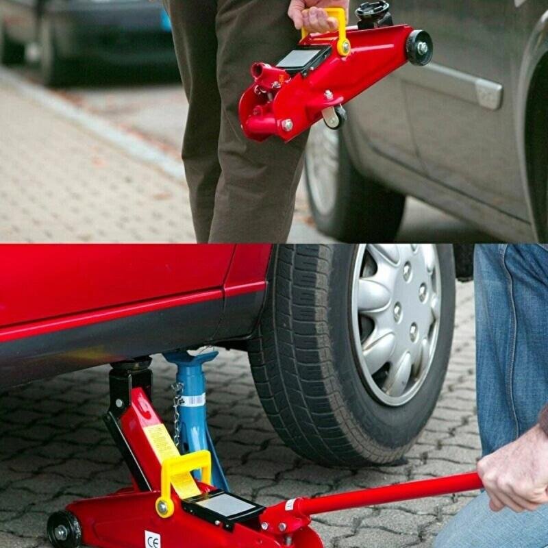 🛠️ رافعة سيارة هيدروليك حمراء 2 طن بعجلات وحقيبة حمل – قوية وآمنة وسهلة الاستخدام