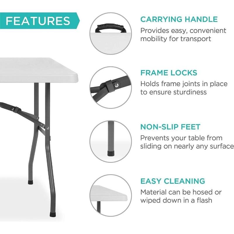 طاولة قابلة للطي محمولة قابلة للطي للتخزين السهل مثالية للاستخدام الداخلي والخارجي 180 سم 6 أقدام