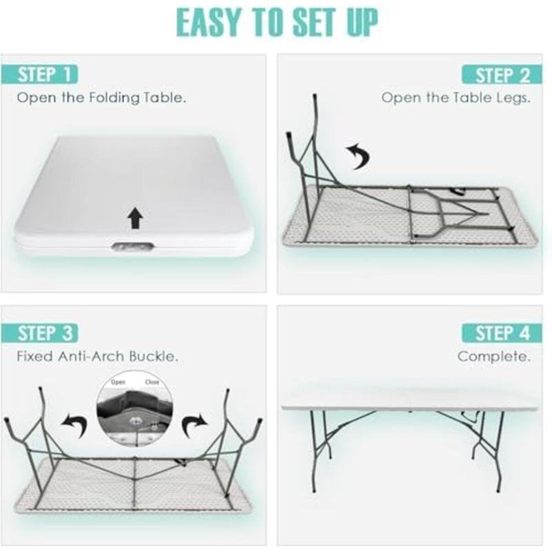 طاولة قابلة للطي محمولة قابلة للطي للتخزين السهل مثالية للاستخدام الداخلي والخارجي 180 سم 6 أقدام
