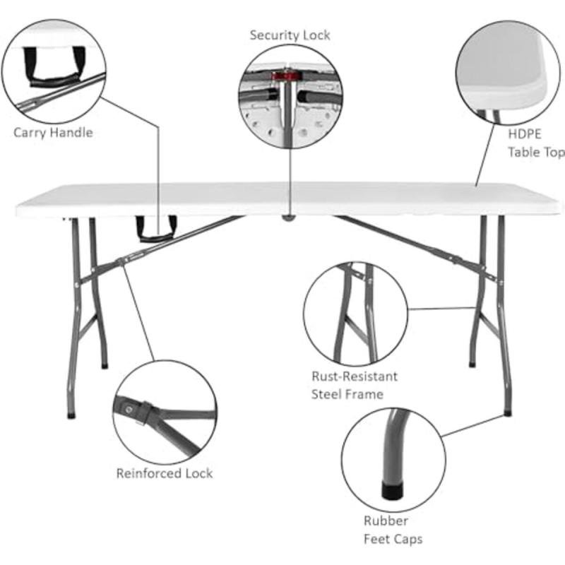 طاولة قابلة للطي محمولة قابلة للطي للتخزين السهل مثالية للاستخدام الداخلي والخارجي 180 سم 6 أقدام