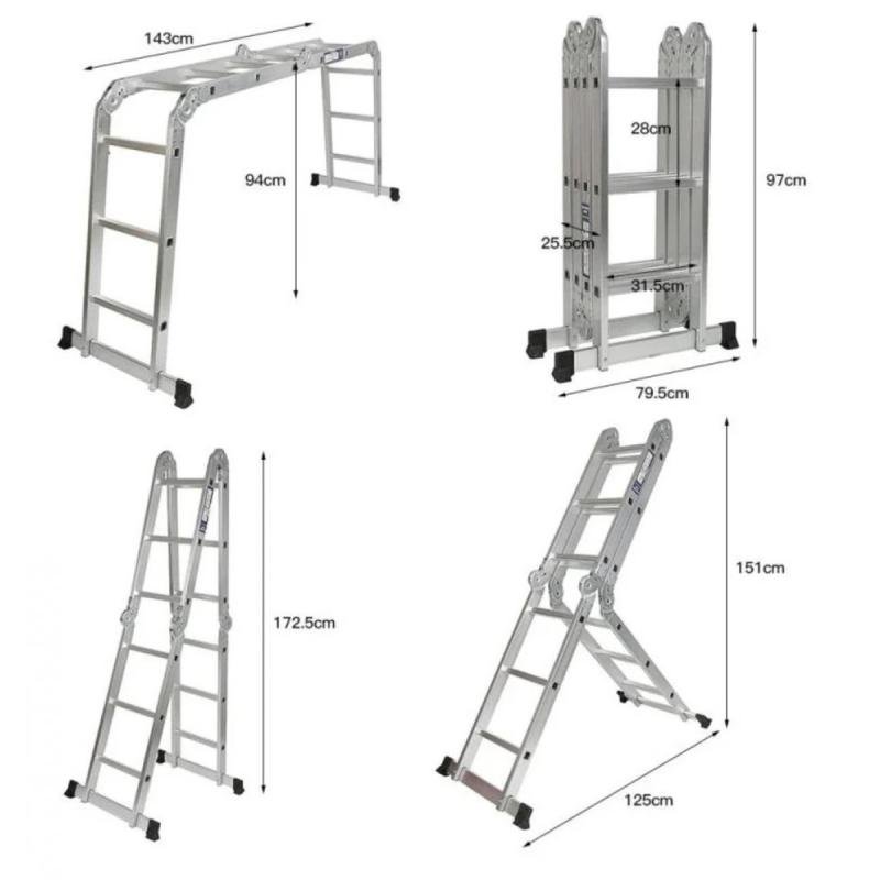 سلم قابل للطي متعدد الأغراض يحتوي على 12 درجًا - سلم ألمنيوم متعدد الأوضاع 4 متر