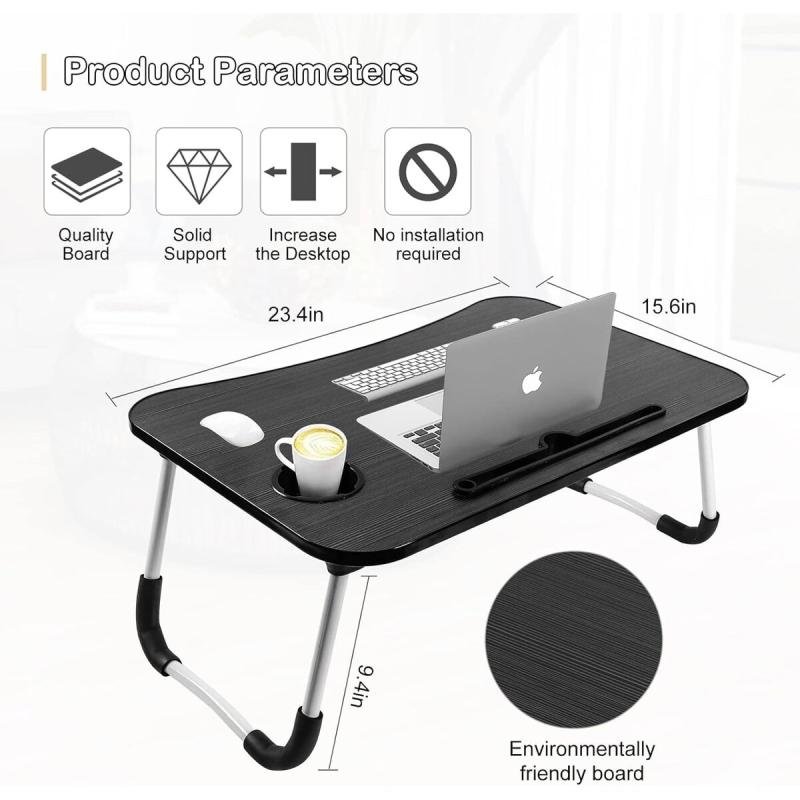 طاولة لابتوب للسرير محمولة قابلة للطي مع حامل أكواب للعمل وتناول الطعام والكتابة، لون بيج