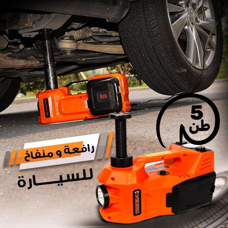 رافعة سيارة هيدروليك كهربائية 5 طن 4 في 1 – منفاخ ومفتاح كفرات 12 فولت 🚗