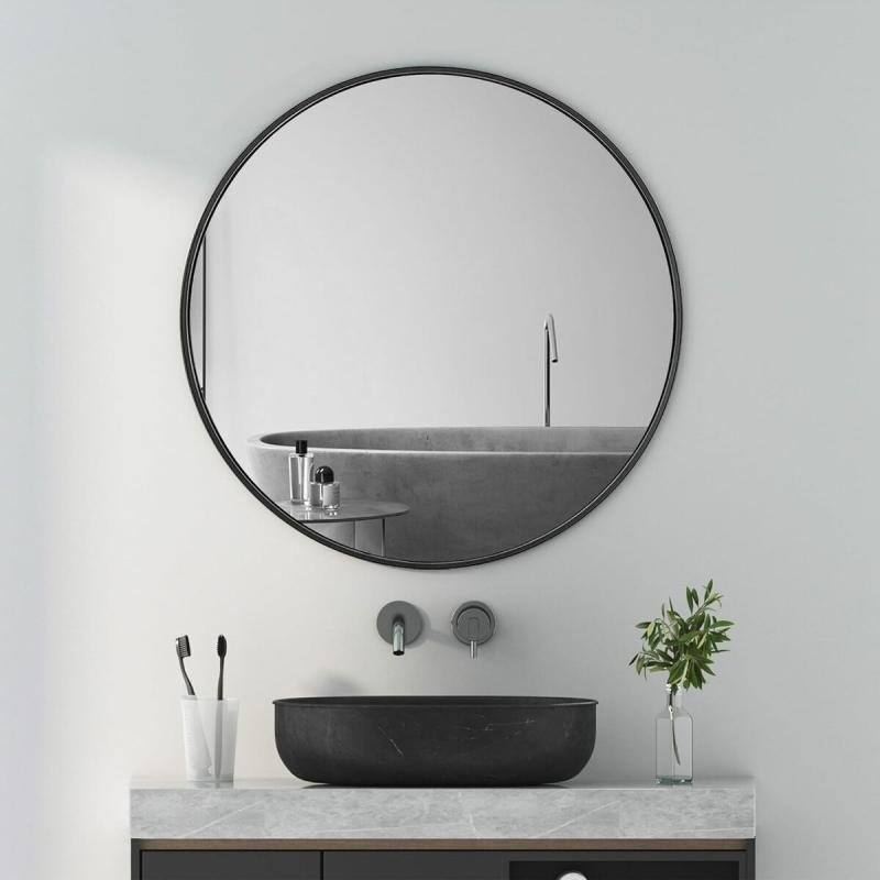 🎁 مرآة دائرية سوداء باطار معدني مقاس 100 سم / 39 انش و 50 سم / 20 انش مرايا جدارية لغرفة المعيشة 🪞