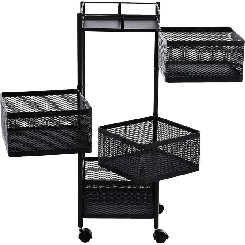 منظم دوار وسلة فواكه وخضروات بعجلات – رف تخزين متحرك متعدد الطبقات للمطبخ