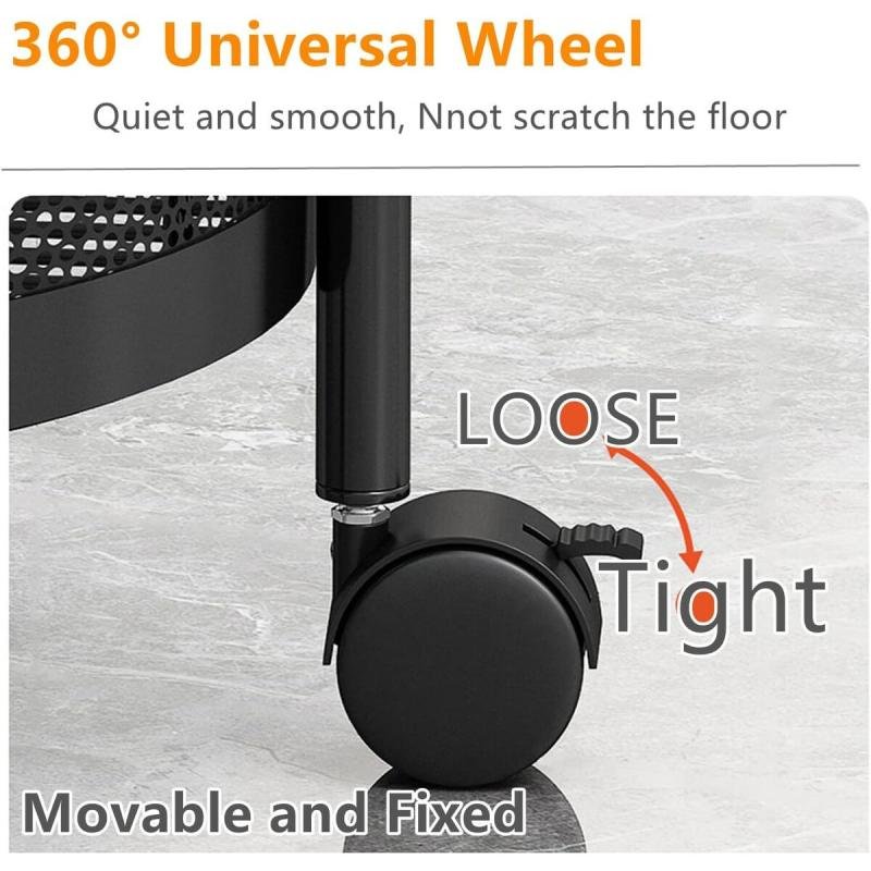 منظم دوار وسلة فواكه وخضروات بعجلات – رف تخزين متحرك متعدد الطبقات للمطبخ