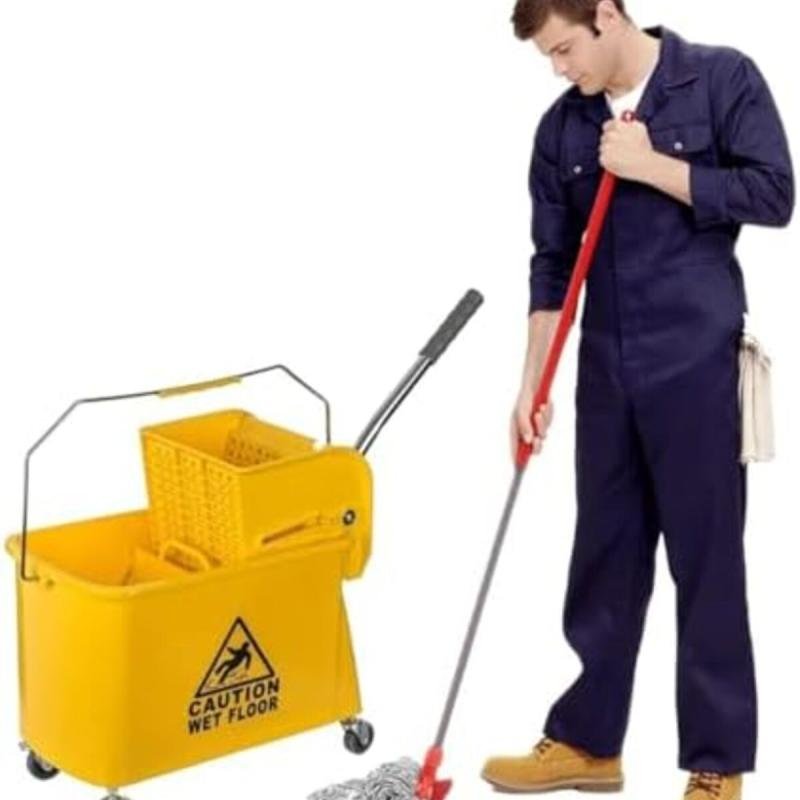 دلو ممسحة بعجلات وضغط جانبي من بونكا – سطل تنظيف احترافي للمنازل والفنادق والمستشفيات 32 لتر