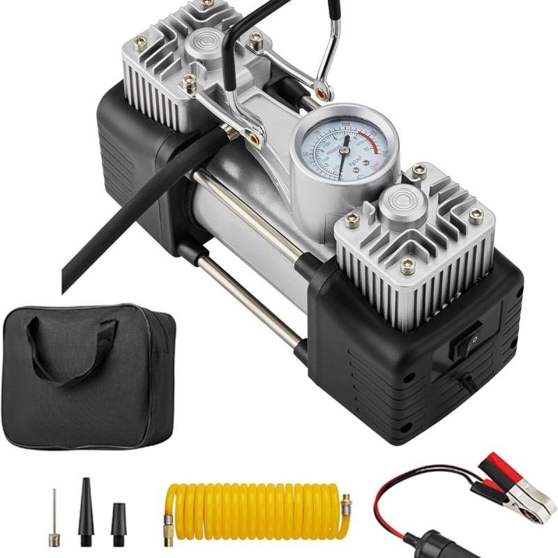 منفاخ هواء 2 سلندر- للسيارات والدراجات و جوانب الطرق وحالات الطوارئ والتخييم,كومبروسور