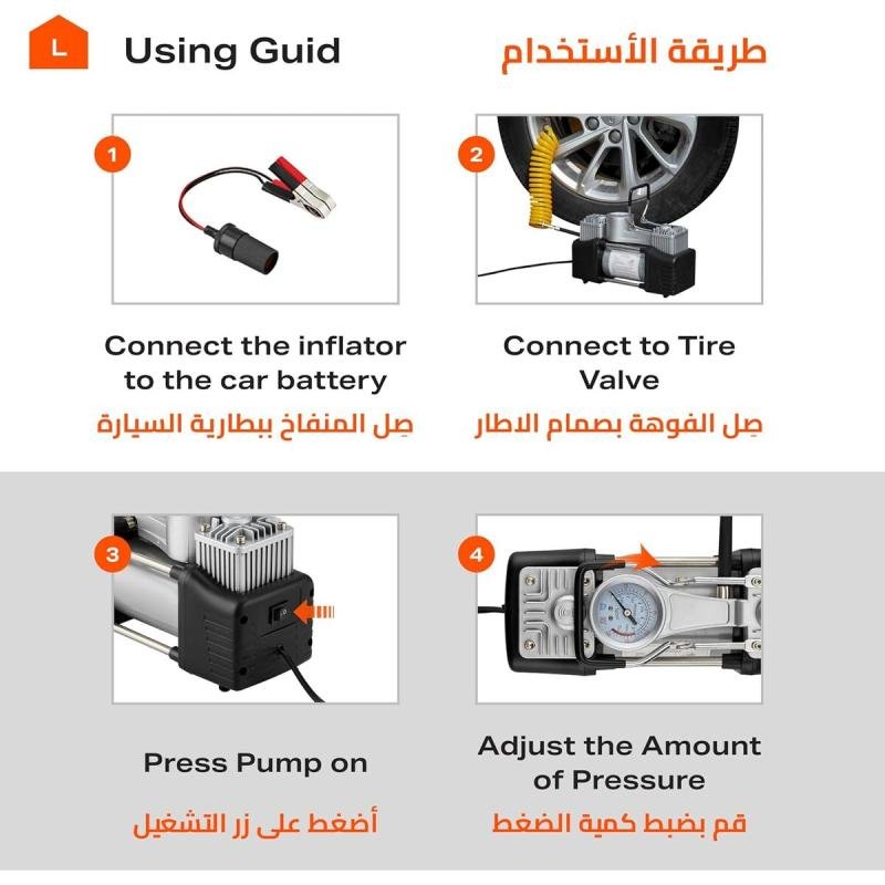 منفاخ هواء 1 سلندر- للسيارات والدراجات و جوانب الطرق وحالات الطوارئ والتخييم,كومبروسور