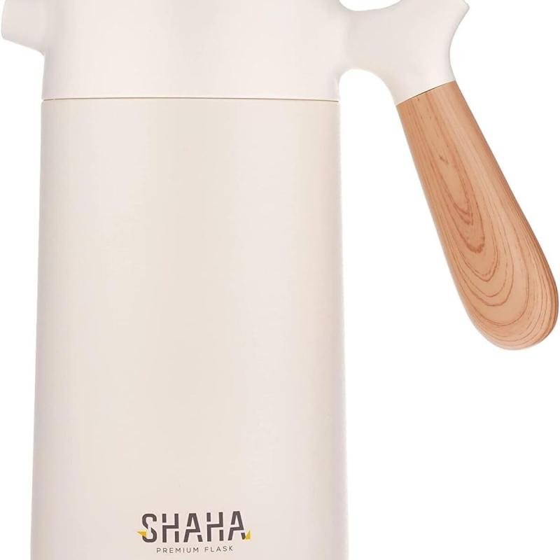 ترمس شاها بلاستيك فاخر بمقبض خشبي – عزل حراري قوي للمشروبات الساخنة والباردة