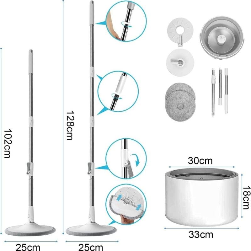 سطل وممسحة سبين 360 درجة بعزل الماء – تنظيف بدون عصر ومجهود أقل,دلو دائري مع 2 منشفة هدية 🎁